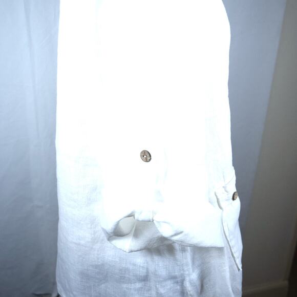 White 100% Linen Oversized Jacket Button up Roll-up Sleeves Made in Italy Sz M - Picture 9 of 13